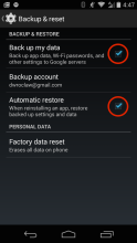 Android Backup Settings