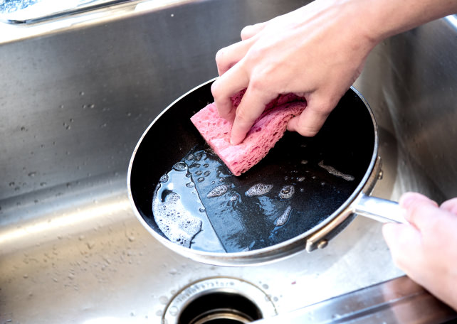 Scrubbing nonstick pan