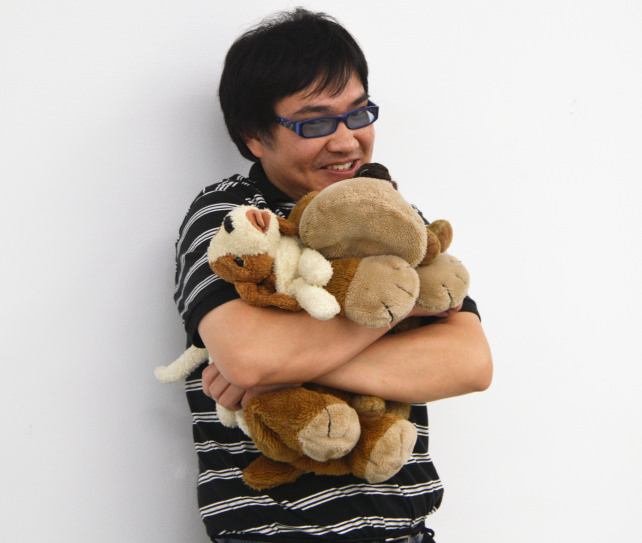 hugging stuffed animals
